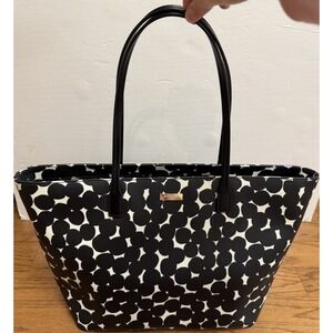 Kate Spade Black And White Leather Splodge Dot Margareta Shore Street Tote Bag